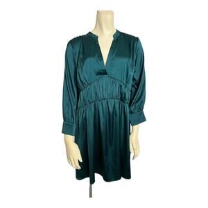 Emerald Green Satin Knee Length Dress Casual Cocktails Brunch M Medium